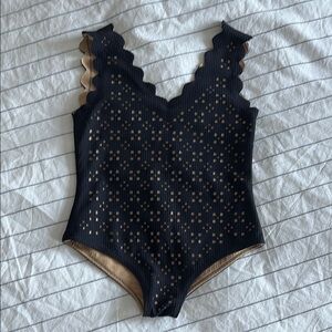 Marysia Swim Kids Scalloped Edge One Piece - Black and Tan